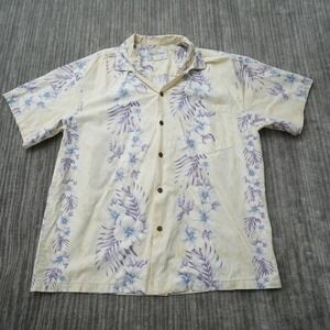 Halekulani Hawaiian Shirt Men Floral Cotton Poplin Vintage Made in USA Large